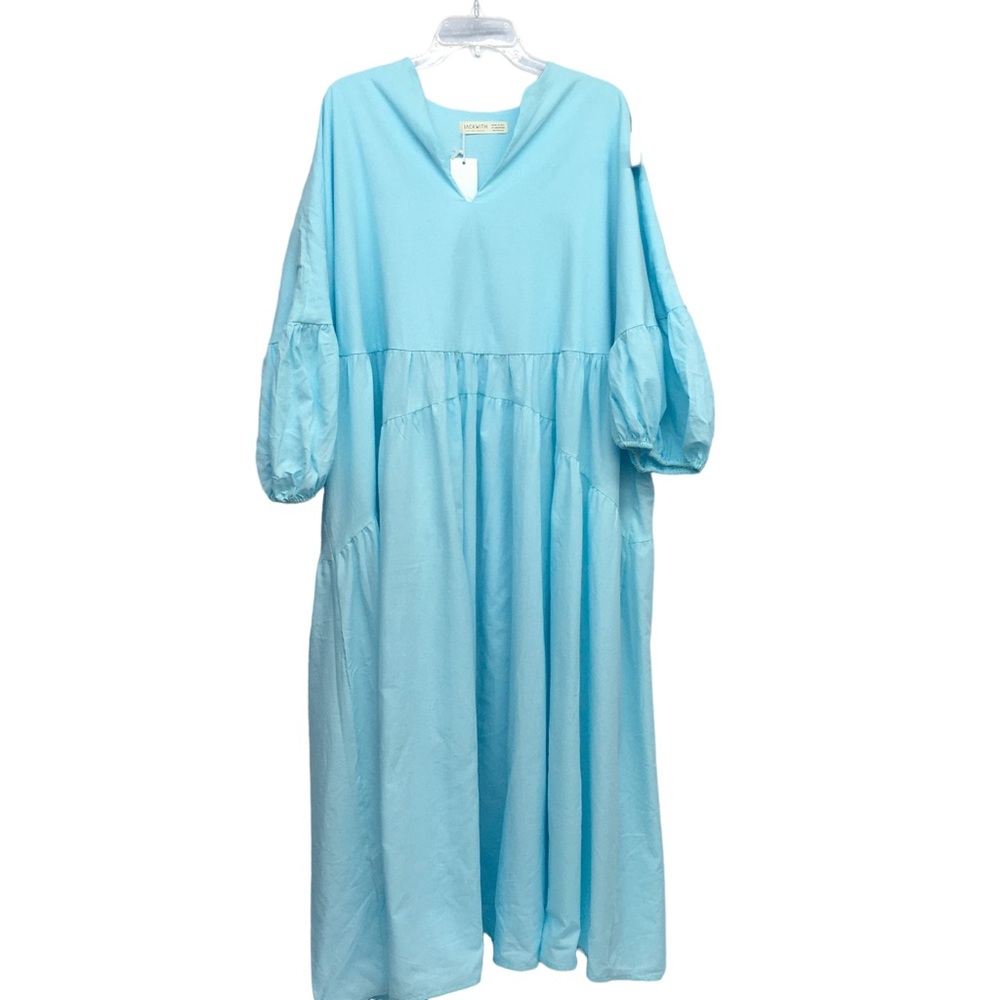 Hackwith Designs Circle Midi Dress Blue Cotton NWT Plus size 3X-4X